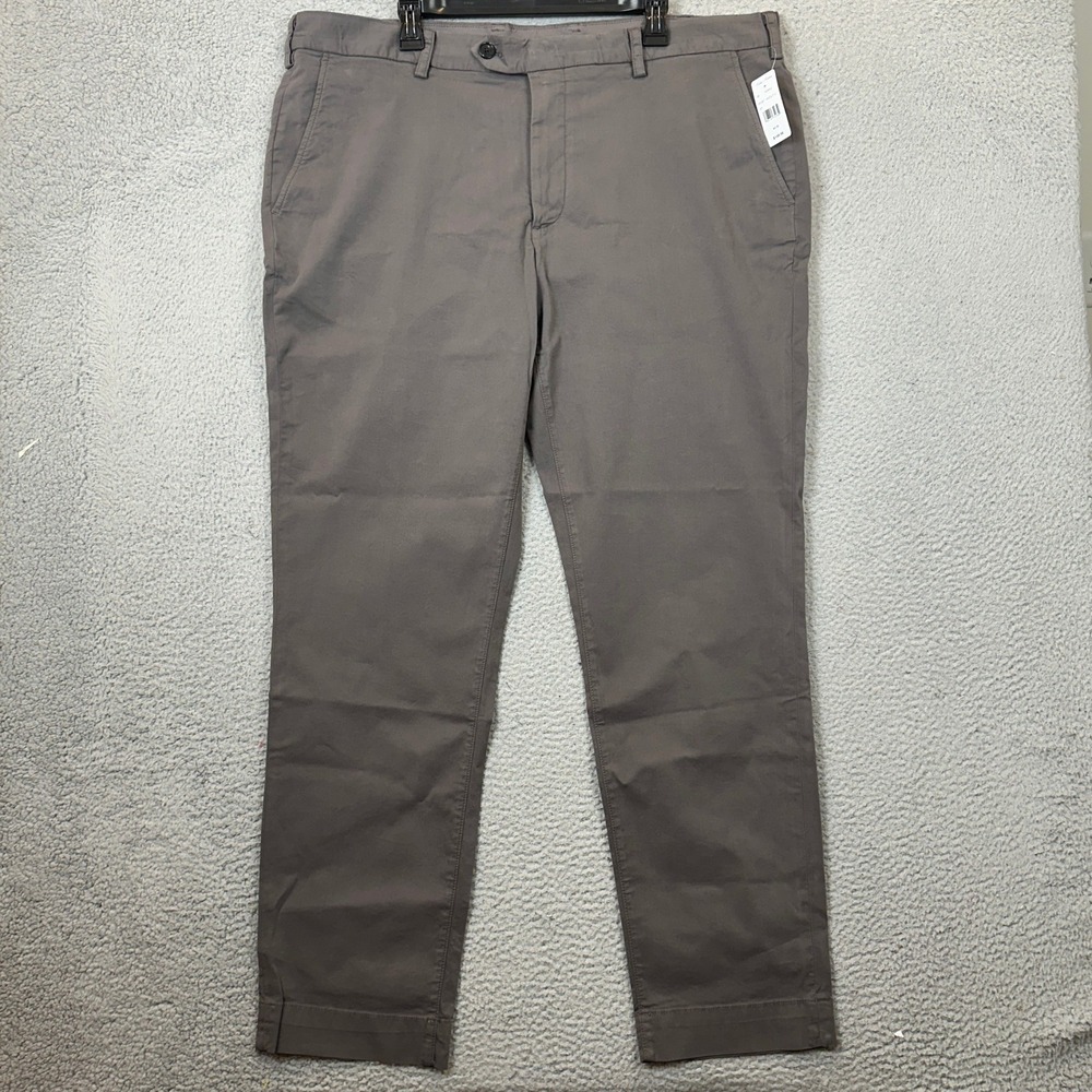 NEW Brooks Brothers Pants Mens 42X32 The Friday Chino Grey Flat Front Stretch